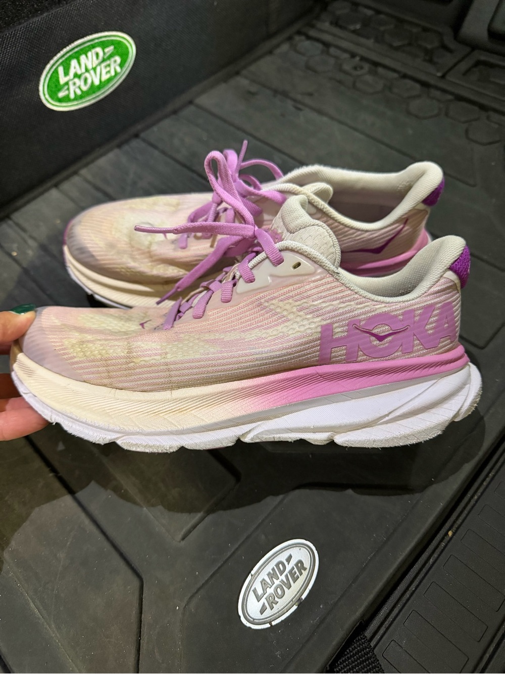 Hoka Women's Light Pink and Purple Running Sneakers